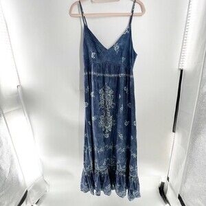 Secret mission V Neck Strappy blue cotton maxi dress NWT